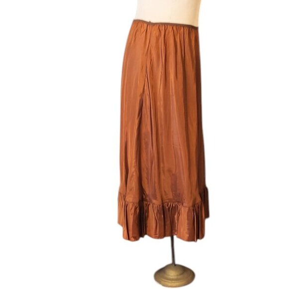 Vintage 1950s Rust Brown Satin Half Slip Petticoat Crinoline With A Ruffled Hem - Picture 4 of 8